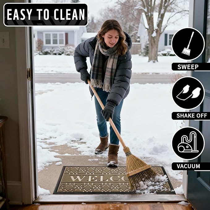 Yimobra Welcome Mat Outdoor Indoor, All-Season Waterproof Front Door Mat Outside Entrance, All-Weather Heavy Duty Non-Slip Doormat, Low Profile Porch Patio Entrance Mats, 60x36, Coffee