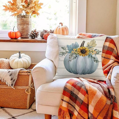 Fall Decorations for Home,Fall Pillow Covers 18 x 18 Inch Set of 4, Hello Autumn Pumpkin Mason Jar Thankful Decor, Cushion Cases for Farmhouse Home Party Sofa Couch