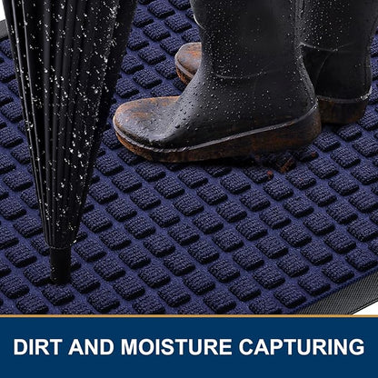 Smiry Front Door Mat Outside Entrance, Heavy Duty Natural Rubber Doormat, Non Slip, Trap Dirt and Moisture, Easy Clean, Low Profile Welcome Floor Mats for Indoor Outdoor Entry, 59x34 Inch, Navy Blue