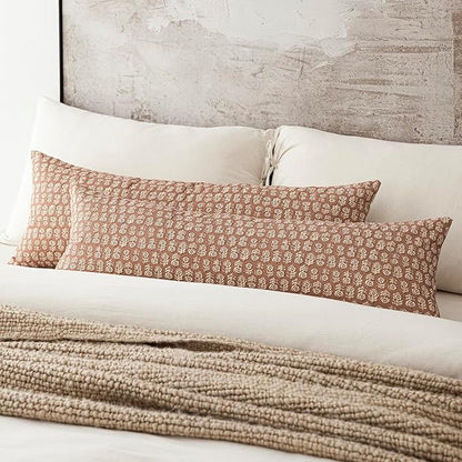 Foindtower Set of 2 Decorative Long Body Lumbar Throw Pillow Covers Neutral Farmhouse Cushion Covers Vintage Home Decor for Sofa Couch Chair Bedroom Living Room,14×36 Inch,Light Orange Brown