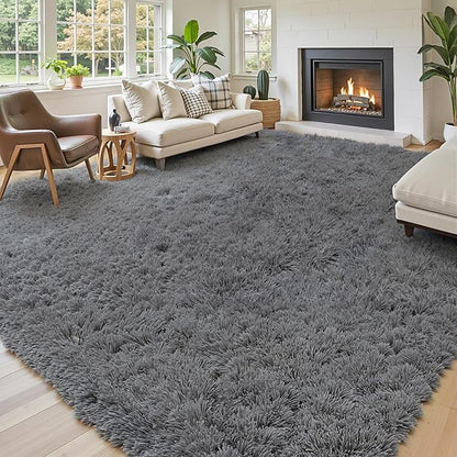 Rugs for Living Room 6x9, Alfombras para Salas Shag Large Plush Soft Area Rug, Shaggy Carpets for Bedroom, Kids Boys Girls Home Decor Aesthetic (Dark Grey, 6 x 9 Feet)