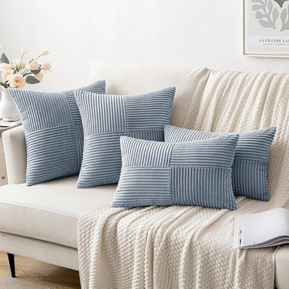 MIULEE Dustyblue Decorative Throw Pillow Covers 18x18 Inch for Couch Bed Sofa Pack of 2 Coastal Boho Farmhouse Throw Pillows Soft Cross Corduroy Patchwork Textured Cushion Cases