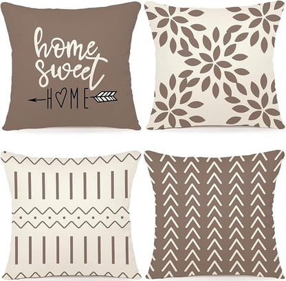 YCOLL Pillow Covers 18x18 Set of 4, Modern Sofa Throw Pillow Cover, Decorative Outdoor Linen Fabric Pillow Case for Couch Bed Car, Khaki