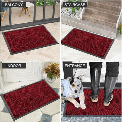 Colorxy Waterproof Doormat, Sturdy Natural Rubber Front Indoor Mat, Non Slip Low Profile Indoor Outdoor Door Mats, Stain and Fade Resistant Floor Mats, Easy Clean Patio Entry Mat, 30''x17'', Burgundy