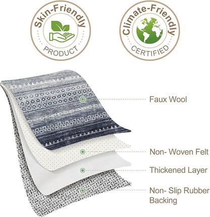 Nakagishi 10x12 Area Rug Living Room: Washable Boho Large Neutral Modern Soft Stain Resistant Farmhouse Indoor Floor Rug Non-Slip Accent Carpet for Bedroom Nursery Kids Playroom Office- Blue