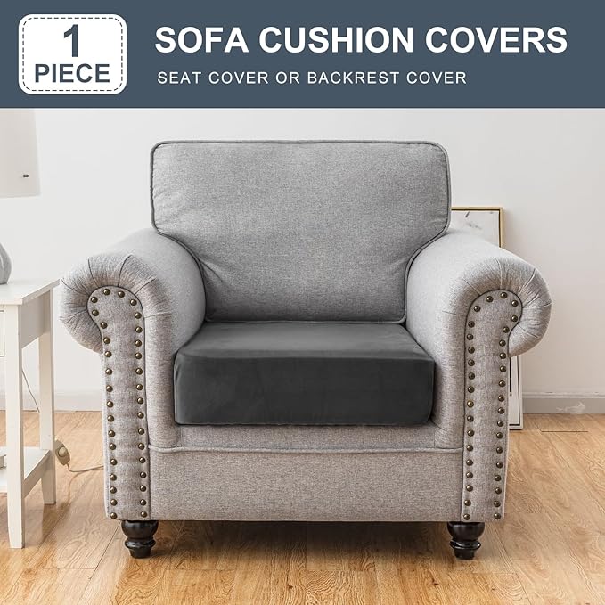 Couch Cover Stretch Velvet Sofa Cushion Cover 1-Piece - Elastic Washable Slipcover for Seat or Backrest, Couch Seat Covers for Sofas (Grey)