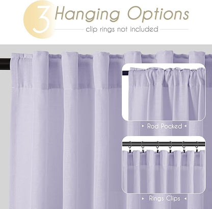 Lavender Purple Linen Curtains 84 Inch Length 2 Panels Set for Living Room Back Tab Semi Sheer Light Filtering Window Curtain for Kids Bedroom Light Purple Cute Decor Privacy Modern Elegant