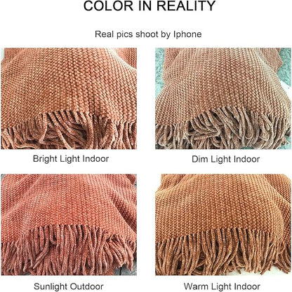 lifein Throw Blanket for Couch, Soft Boho Bed Throw,Cozy Burnt Orange Chenille Knitted Small Spring Lightweight Throw(Rust,50 * 60")
