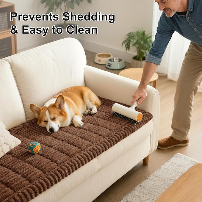 Smiry Couch Cover for Dogs Washable, Non Slip Fuzzy Pet Couch Covers for 3 Cushion Sofa Pet Friendly, Thick Soft Sofa Slipcovers Cushion Protector (Brown, 27.6" x 82.7")