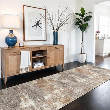 3x6 Washable Kitchen Runner Rug: Modern Abstract Runners for Hallway Soft Non Slip Rugs with Rubber Backing Low Pile Thin Floor Carpet for Entryway Bedroom Bathroom Bedside Indoor(Brown/Brick,3x6)