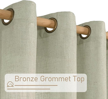 LAMIT Linen Curtains for Living Room 84 Inch Length, Bronze Grommet Light Filtering Semi Sheer Drapes Neutral Rustic Farmhouse Boho Panels for Bedroom, 2 Panels, Sage Grey, 52 x 84 Inch