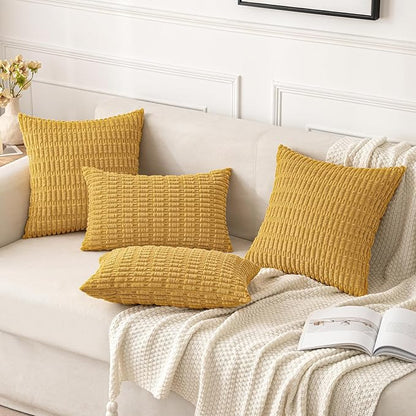 MIULEE Pack of 2 Corduroy Decorative Throw Pillow Covers 20x20 Inch Soft Boho Striped Pillow Covers Modern Farmhouse Home Decor for Summer Sofa Living Room Couch Bed Yellow
