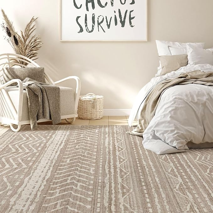 Nakagishi 9x13 Area Rugs Living Room: Washable Boho Large Neutral Soft Farmhouse Area Rugs Stain Resistant Modern Non-Slip Indoor Floor Carpet for Bedroom Nursery Kids Playroom Office-Dark Brown