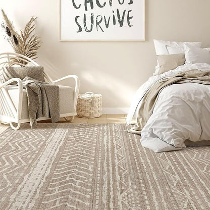 Nakagishi 9x13 Area Rugs Living Room: Washable Boho Large Neutral Soft Farmhouse Area Rugs Stain Resistant Modern Non-Slip Indoor Floor Carpet for Bedroom Nursery Kids Playroom Office-Dark Brown