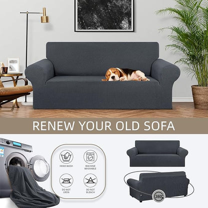 KEKUOU Stretch Loveseat Sofa Cover Slipcover,Couch Covers for 2 Cushion Couch Sofa (55"-78") Furniture Protector Sofa with Elastic Bottom for Kids,Dog. Jacquard Small Checked (Medium,Charcoal)