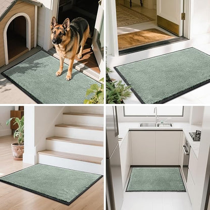 Mibao Dirt Trapper Door Mat for Indoor Outdoor, Waterproof All-Season, All-Weather Doormat, Heavy Duty Non-Slip Entrance Rug, Low Profile Absorbent Entrance Mat Carpet, 48" x 36", Green