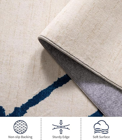 YIHOUSE Boho Rugs for Living Room, 6x9 Western Beige and Blue Area Rug, Moroccan Geometric Soft Low-Pile Washable Rugs for Bedroom, Dining Room