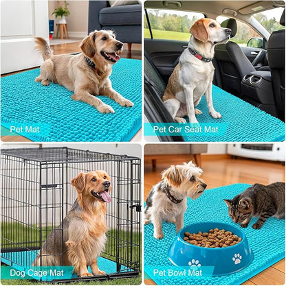 OLANLY Dog Door Mat for Muddy Paws 30x20, Absorbs Moisture and Dirt, Absorbent Non-Slip Washable Doormat, Quick Dry Chenille Mud Mat for Dogs, Entry Indoor Entryway Carpet for Inside Floor, Aqua Blue