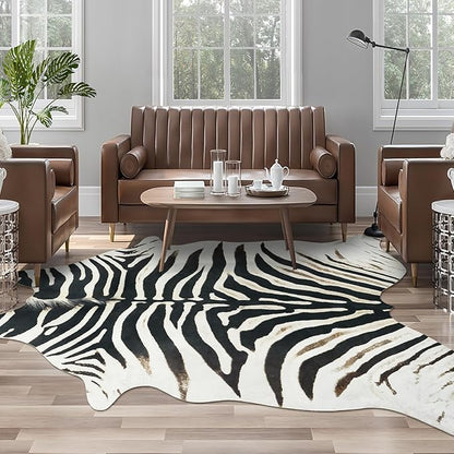 AROGAN Western Faux Fur Zebra Rug, 8 x 10 Feet Premium Animal Skin Print Rug, Sturdy Faux Zebra Hide Rugs for Wall Decor, Western Floor Carpet for Bedroom Living Room, Black