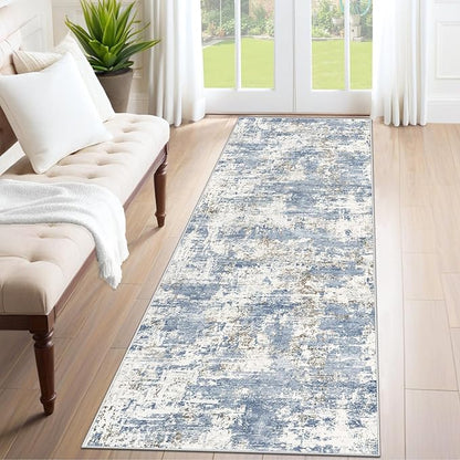 2x7 Runner Rug for Hallway, Washable Modern Abstract Runner Rugs Neutral Soft Non Slip Kids Rug Stain Resistant Indoor Runners for Hallways Entryway Bedroom Kitchen Laundry Room(Blue, 2'x7')