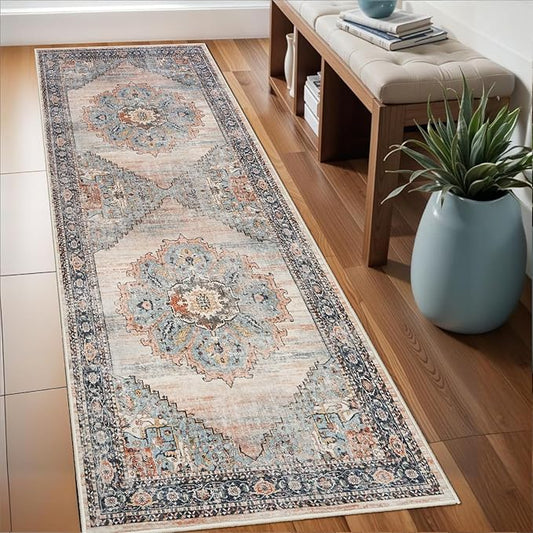 Washable Runner Rug 2x6 - Hallway Runner Rug Kitchen Rugs and Mats Non Skid Washable Waterproof Carpet Runner for Living Room Bedroom Bathroom (Blue, 2X6)