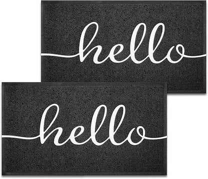 EARTHALL Door Mat 2-Pack Outside Inside Hello Doormat 30"x17.5" Durable Floor Mat Non Slip Mat Ultra Absorb Mud Easy Clean Front Doormat for Garage, Entryway, Patio, High Traffic Areas, Black