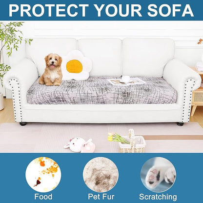 Smiry Printed Couch Cushion Covers, Stretch Soft Couch Covers for Sofa, Washable Non-Slip Sofa Slipcover Furniture Protector for Indoor and Outdoor (Large, Brown and White)