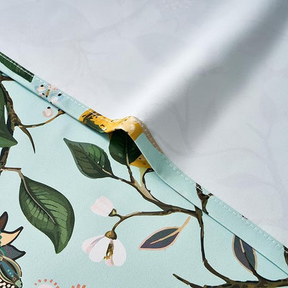 Topfinel 90 Inches Long Curtains Mint Green Whimsical Woodland Leaf Jungle Flower Hummingbird Victorian Grommet Thick Sage Green Curtains for Balcony Sliding Glass Office Bedroom Living Room