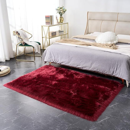 EasyJoy Ultra Soft Fluffy Shaggy Area Rug Faux Fur Rug Chair Cover Seat Pad Fuzzy Area Rug for Bedroom Floor Sofa Living Room (4 x 6 ft Rectangle, Burgundy)