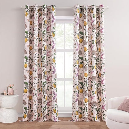 Topfinel Pink Curtains 102 Inches Long Cute Sound Dampening Pretty Vintage Elegant Whimsical Floral Hummingbird Dusty Rose Drapes for Girls Kids Room Aesthetic Living Room 2 Panels