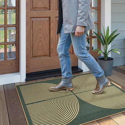 Lahome Enfys Modern Rainbow Easy Jute Entry Rug, 3x5 Washable Outdoor Patio Porch Rug, Farmhouse Non Slip Non Shedding Dark Green Carpet for Dorm Living Room Deck Front Door Kitchen