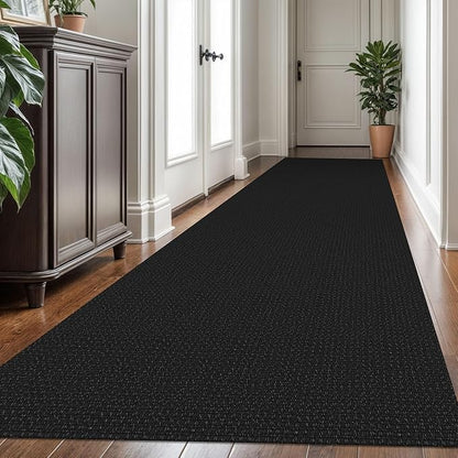 KOZYFLY Extra Long Runners for Hallways 3x16 ft Washable Kitchen Runner Non Slip Rubber Backed Hallway Rug Cotton Entryway Runner Rug Floor Carpet for Indoor Hall, Kitchen, Stair, Black/Dark Grey