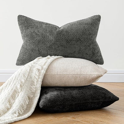 MIULEE Pack of 2 Couch Throw Pillow Covers 16x16 Inch Neutral Beige Modern Boho Accent Decorative Pillow Covers Soft Chenille Farmhouse Cushion Covers for Home Decor Bed Sofa Living Room