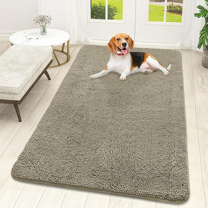 OLANLY Dog Door Mat for Muddy Paws 59x32, Absorbs Moisture and Dirt, Absorbent Non-Slip Washable Doormat, Quick Dry Chenille Mud Mat, Entry Indoor Entryway Carpet for Inside Floor, Warm Taupe