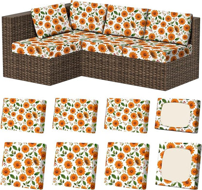 8Pcs Stretch Patio Cushion Covers, Outdoor Couch & Sofa Replacement Slipcovers for Patio Furniture Cushion Covers, Washable Reusable Furniture Protector