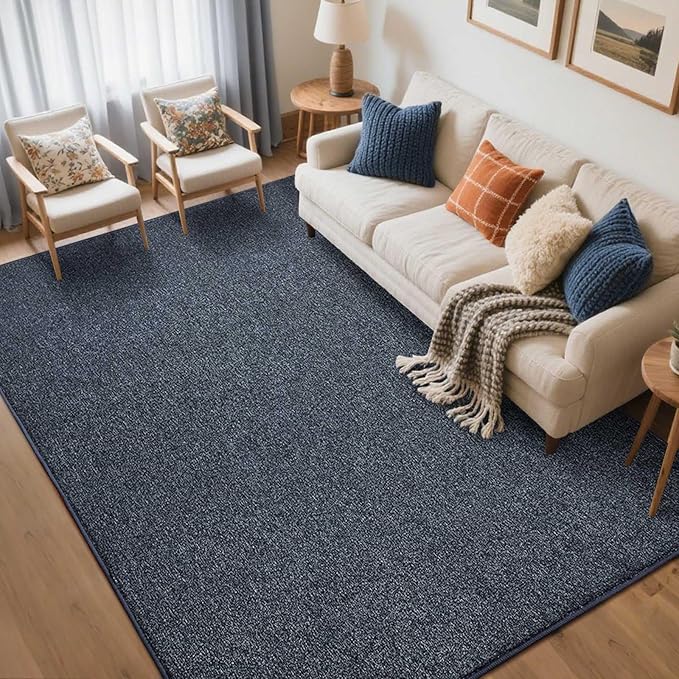 FinRèc Low Pile 5x7 Washable Area Rugs for Bedroom Living Room, Thin Rug Solid Color, Non-Slip Carpet Indoor for Home Decor (Navy Blue)