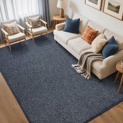 FinRèc Low Pile 5x7 Washable Area Rugs for Bedroom Living Room, Thin Rug Solid Color, Non-Slip Carpet Indoor for Home Decor (Navy Blue)