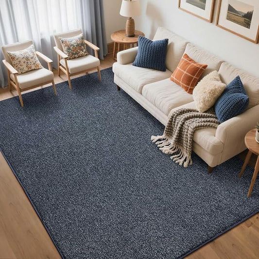 FinRèc Low Pile 5x7 Washable Area Rugs for Bedroom Living Room, Thin Rug Solid Color, Non-Slip Carpet Indoor for Home Decor (Navy Blue)