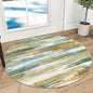 Lansny Modern Abstract Round Rug 3Ft, Green Mustard Multi Round Rug Washable Non-Slip Soft Small Circle Rug, Circular Entryway Rug Thin Print Faux Wool Carpet for Bedroom Living Room Office