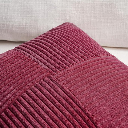 Fancy Homi 2 Packs Burgundy Lumbar Decorative Throw Pillow Covers 12x20 Inch for Living Room Couch Bed, Christmas Boho Home Decor, Soft Striped Corduroy Rectangle Accent Cushion Case 30x50 cm