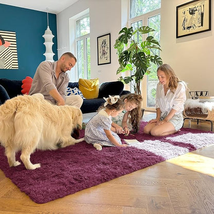 OLANLY 2x3 Machine Washable Small Bedside Rug, Soft Fluffy Shaggy Entryway Throw Rugs for Bedroom, Living Room, Indoor Floor Carpet for Kids Girls Boys, Nursery Rooms, Home Decor Aesthetic, Burgundy