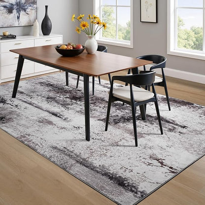 Toneed Abstract Area Rug 6x9 Modern Washable Rug Soft Non Slip Rug Low Pile for Bedroom Living Room Dining Room Coffee Brown