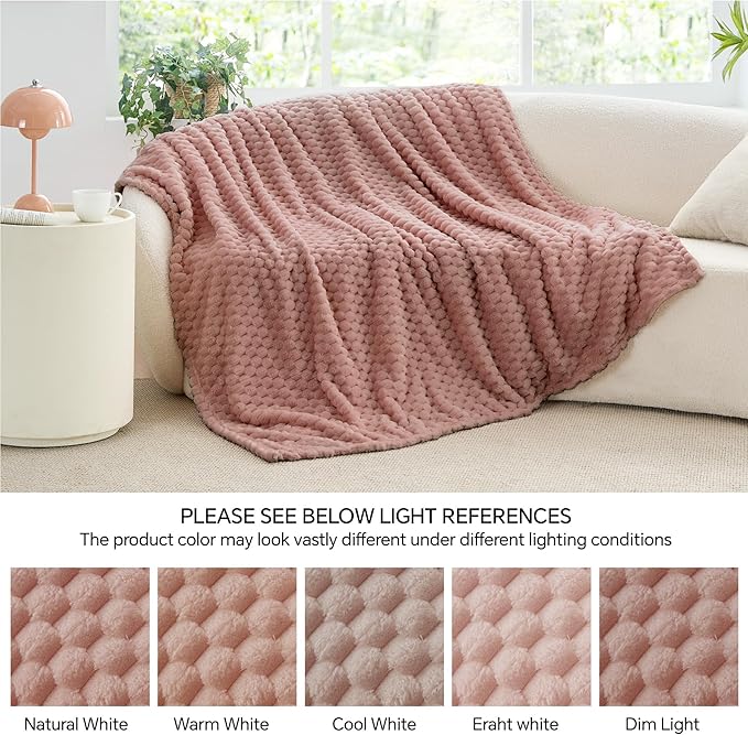 BEDELITE Fleece Twin Blanket for Couch & Bed - 3D Jacquard Decorative Dusty Pink Blankets, Super Soft and Cozy Warm Fuzzy Blanket All Seasons Suitable, 50x60Inches