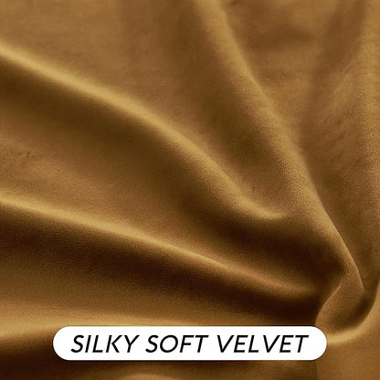 RYB HOME Velvet Blackout Curtains - Smooth Plush Privacy Blackout Energy Efficient Window Treatment Vintage Luxury Decoration for Retro Living Room, W52 x L90, Golden Brown, 2 Pieces