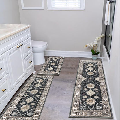 HEBE Boho Kitchen Rug Sets 3 Piece with Runner Non Slip Kitchen Rugs and Mats Washable Kitchen Mats for Floor Thick Kitchen Floor Mat Carpet Runner Rugs for Hallway Laundry Holiday Decor