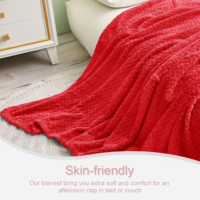 Exclusivo Mezcla Fleece King Size Blanket for Bed, 90x104 Inches Soft Cozy Jacquard Flannel Blankets, Lightweight Fuzzy Plush Warm for Women, Red