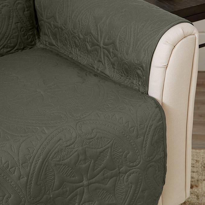 Great Bay Home Reversible Recliner Chair Cover - Washable Slipcover Furniture Protector with Elastic Straps - Perfect for Kids & Pets - Quilted & Stitched Detail (Sage Green/Light Gray)