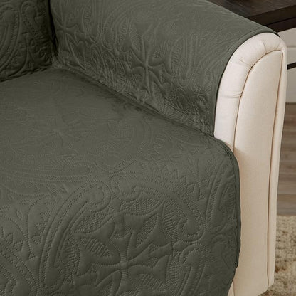 Great Bay Home Reversible Loveseat Cover - Washable Slipcover Furniture Protector with Elastic Straps - Perfect for Kids & Pets - Quilted & Stitched Detail (Sage Green/Light Gray)