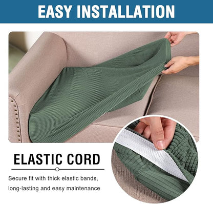 H.VERSAILTEX Super Stretch Individual Seat Cushion Covers - Sofa & Couch Cushion Slipcover Sets - Thick Jacquard Textured Twill Fabric (3 Piece XL Sofa Cushion Covers, Loden Frost)