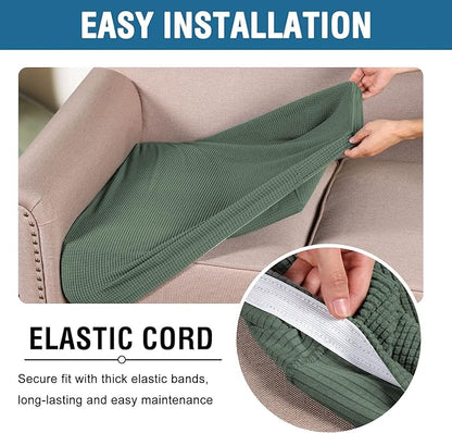 H.VERSAILTEX Super Stretch Individual Seat Cushion Covers Sofa Covers Couch Cushion Covers Slipcover Sets Thick Jacquard Textured Twill Fabric (2 Piece Medium Sofa Cushion Covers, Loden Frost)